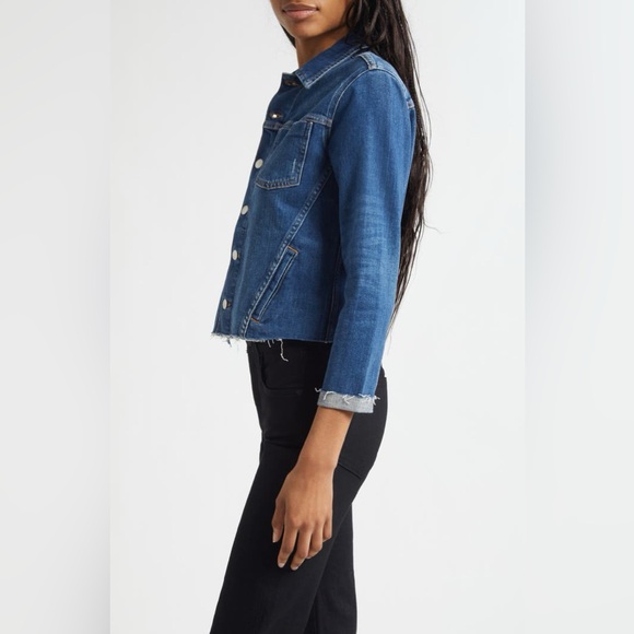 L’AGENCE NEW Janelle Slim Fit Raw Hem Denim Trucker Jacket small Authentique - Picture 3 of 10